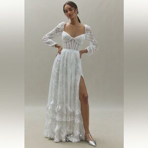 V. Chapman Carmella Long-Sleeve Ruffled Chiffon Maxi Dress